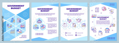 Government budget brochure template. Financial plan for country. Leaflet design with linear icons. 4 vector layouts for presentation, annual reports. Arial-Black, Myriad Pro-Regular fonts used