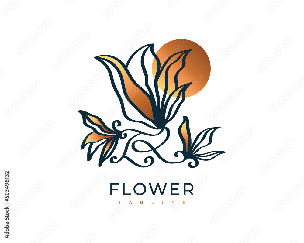 Fototapeta premium Elegant and Minimalist Flower Logo, Suitable for Beauty Spa, Salon, Cosmetic, Florist, Jewelry, or Fashion Industry Brand