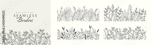 Luxury botanical background with trendy wildflowers and minimalist flowers for wall decoration or wedding. Hand drawn line herb, elegant leaves for invitation save the date card. Botanical