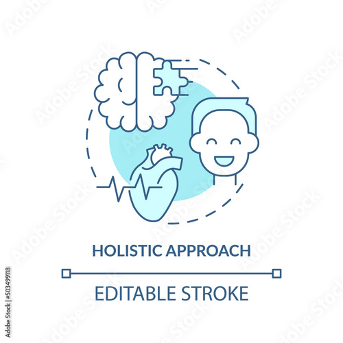 Holistic approach turquoise concept icon. Complex treatment. Mental health trend abstract idea thin line illustration. Isolated outline drawing. Editable stroke. Arial, Myriad Pro-Bold fonts used
