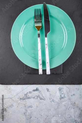 Flat lay composition with green plate