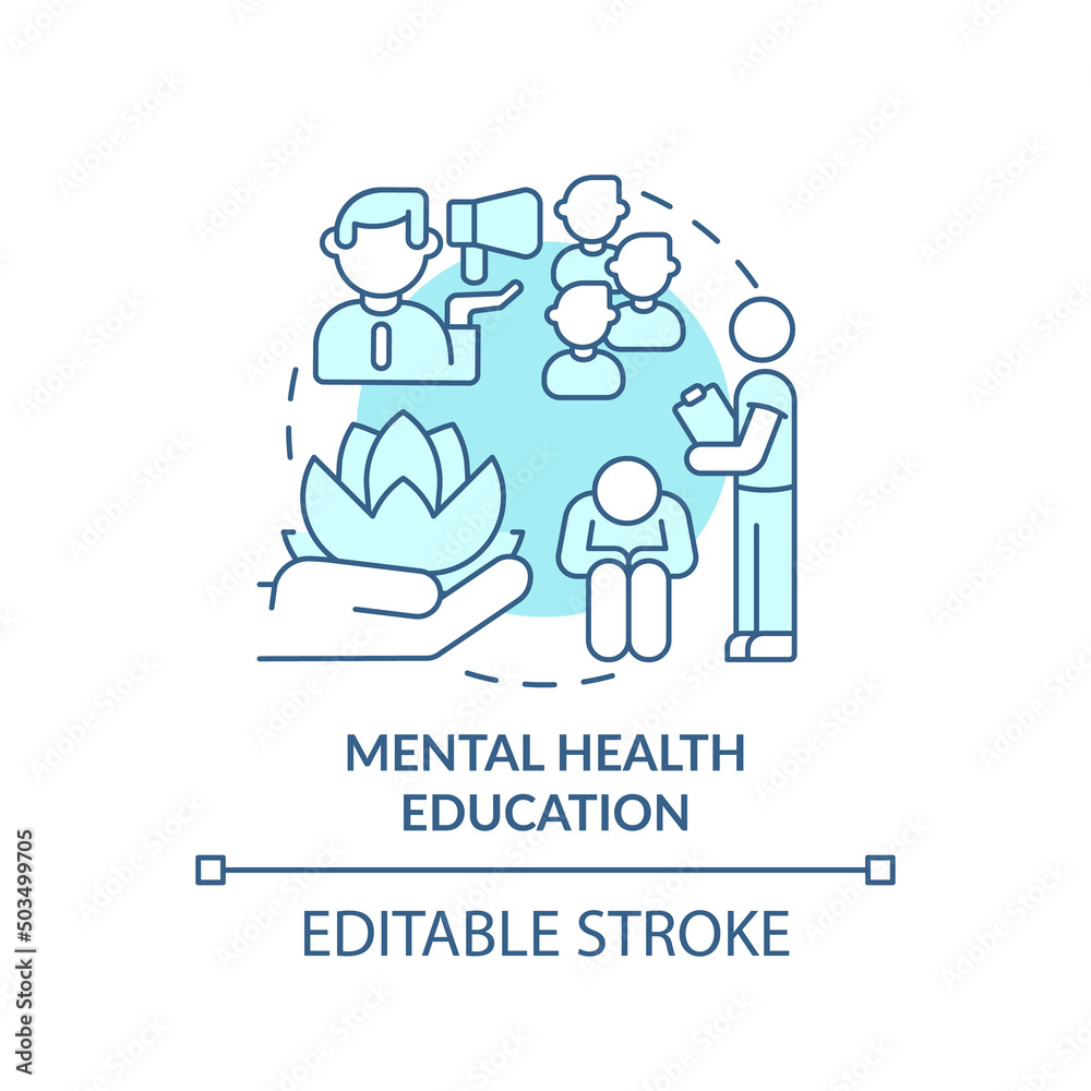 Mental health education turquoise concept icon. Mind state. Psychology trend at work abstract idea thin line illustration. Isolated outline drawing. Editable stroke. Arial, Myriad Pro-Bold fonts used Mental health education turquoise concept icon. Mind state. Psychology trend at work abstract idea thin line illustration. Isolated outline drawing. Editable stroke. Arial, Myriad Pro-Bold fonts used