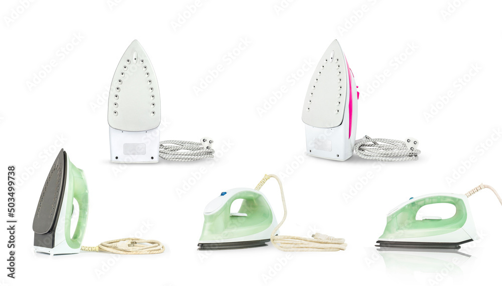 © Puttachat - set of steam iron isolated on white background. iron housework ironed electric tool clean white background. ironing steam housekeeping. © Puttachat - set of steam iron isolated on white background. iron housework ironed electric tool clean white background. ironing steam housekeeping.