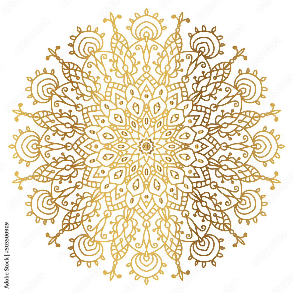 Mandala with golden gradient. Luxury ornamental in gold color. Round ornament, repeating elements.
Mandala with golden gradient. Luxury ornamental in gold color. Round ornament, repeating elements.