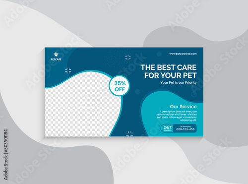 Animal Health care and web banner template. Promotion banner design for live business workshop. Video cover for the pet care. Pet clinic social media pet service vector layout.