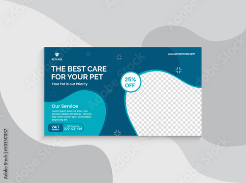 Animal Health care and web banner template. Promotion banner design for live business workshop. Video cover for the pet care. Pet clinic social media pet service vector layout.
