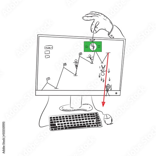 Illustration Hand of big investors spend money to lure small investors