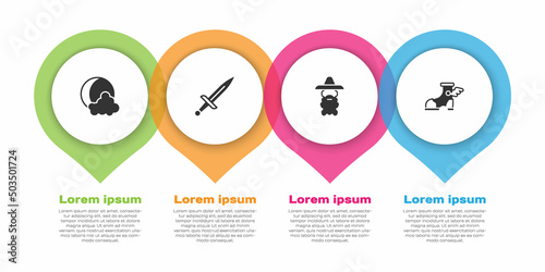 Set Moon and stars, Dagger, Wizard warlock and Hermes sandal. Business infographic template. Vector