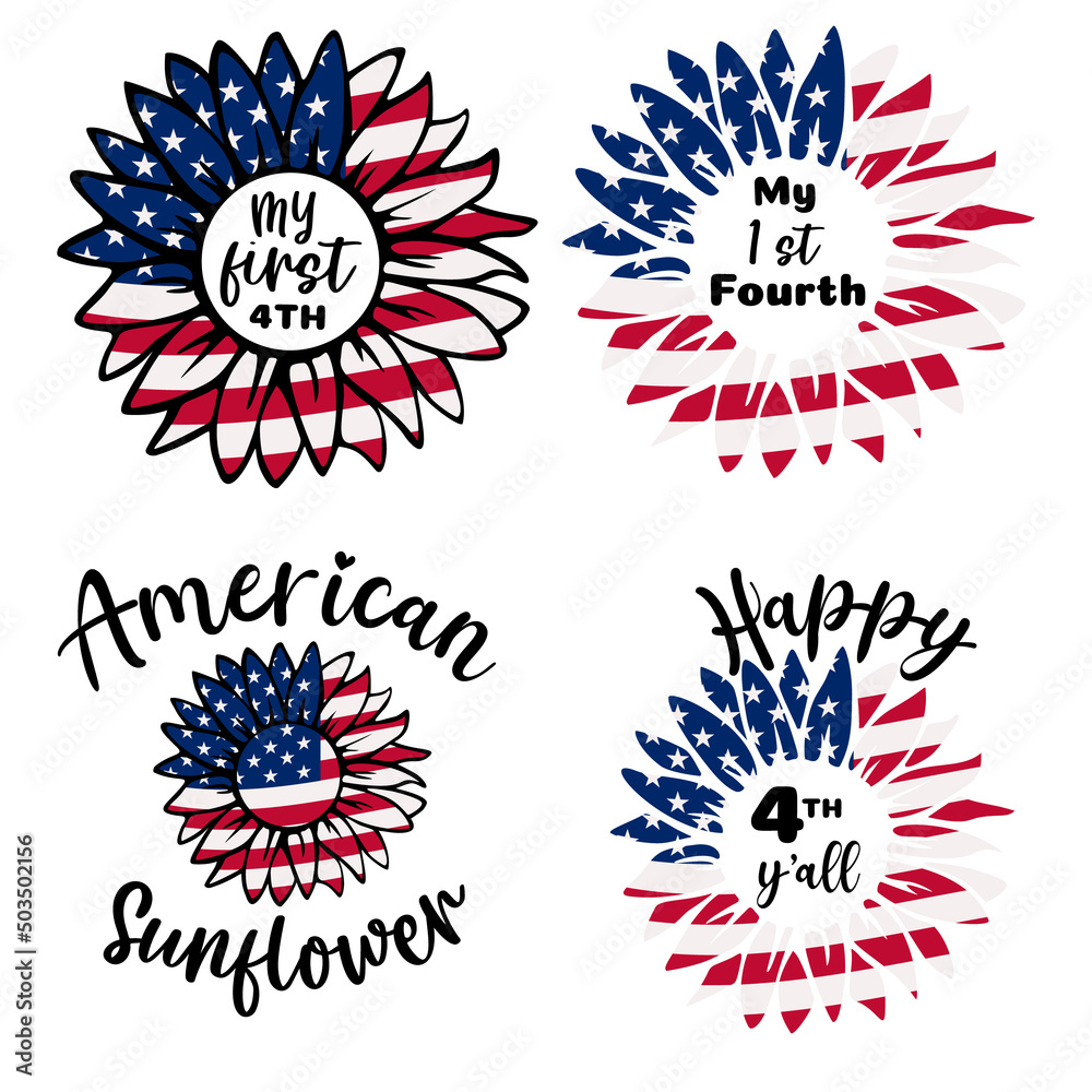 America Patriotic Design. 4th of July Patriotic Symbols Sunflower . Independence day symbol with US Flag. Vector America Patriotic Design. 4th of July Patriotic Symbols Sunflower . Independence day symbol with US Flag. Vector