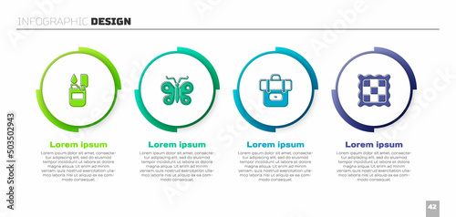 Set Lighter, Butterfly, Hiking backpack and Checkered napkin. Business infographic template. Vector