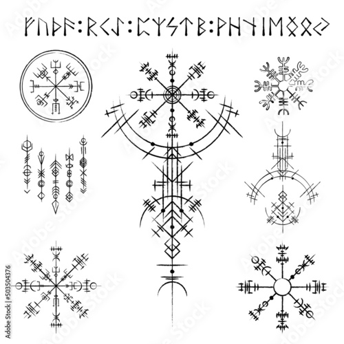 Scandinavian viking grunge symbols set