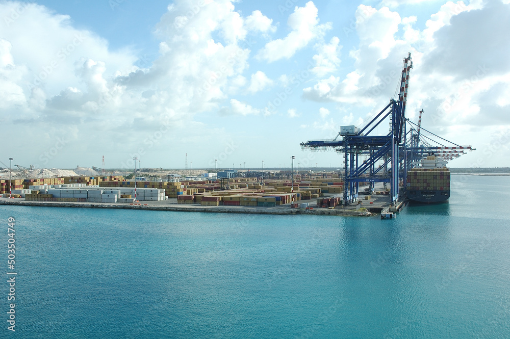 cranes, ship and cargo in port