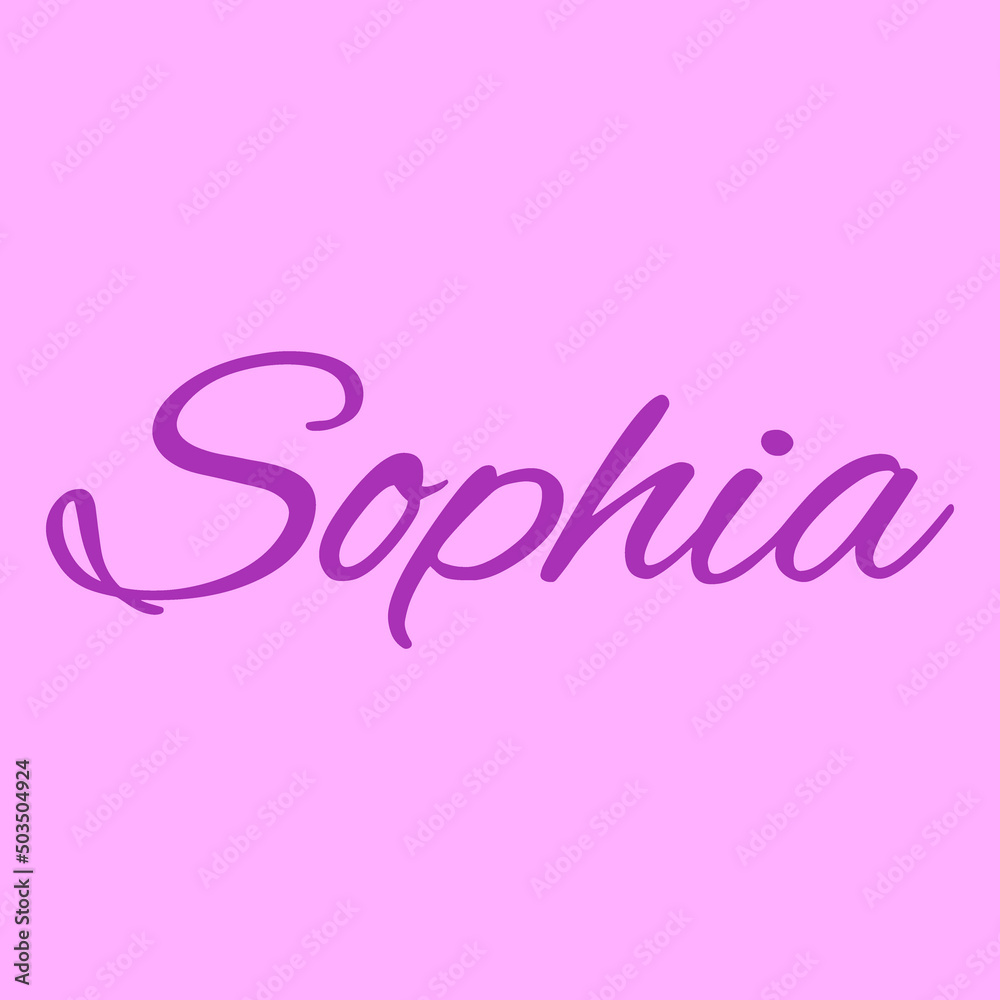 The female name is Sophia. Background with the inscription - Sophia. A postcard for Sophia. Congratulations for Sophia.