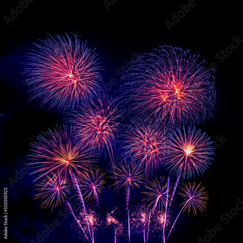 beautiful colorful firework display set for celebration happy new year and merry christmas and  fireworks on black background