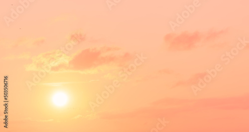 Orange sunrise sky clouds in the morning summer season, romantic sky