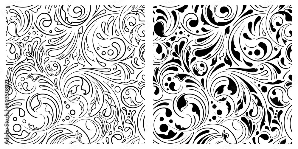 Set of two elegant seamless background in Art Deco style. Ornamental decorative monochrome pattern. Perfect for wallpapers, textile, wrapping paper, for design invitation, greetings, postcards. Set of two elegant seamless background in Art Deco style. Ornamental decorative monochrome pattern. Perfect for wallpapers, textile, wrapping paper, for design invitation, greetings, postcards.