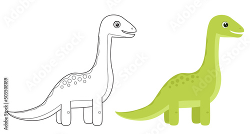 Coloring page outline of cute Brontosaurus. Cartoon vector dinosaur. Simple flat illustration. Coloring book for children.