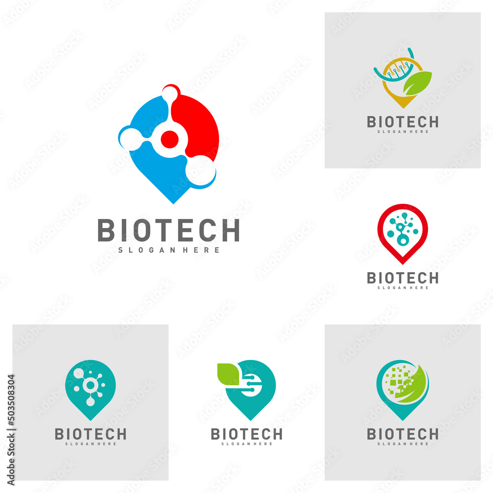 Set of Bio tech Point logo template, Molecule, DNA, Atom, Medical or Science Logo Design Vector