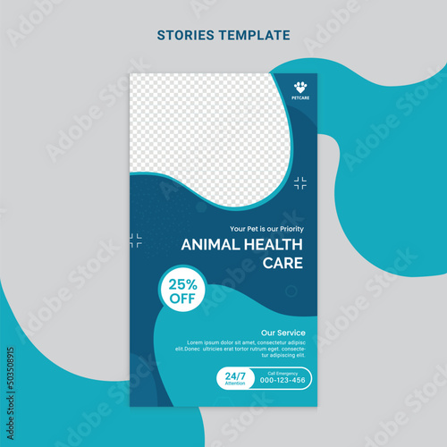 Animal health care Social media stories template with simple elegant modern style. Design backgrounds for social media stories. Vector illustration
