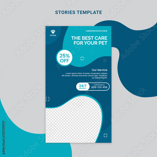 Animal health care Social media stories template with simple elegant modern style. Design backgrounds for social media stories. Vector illustration