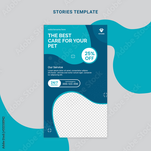 Animal health care Social media stories template with simple elegant modern style. Design backgrounds for social media stories. Vector illustration