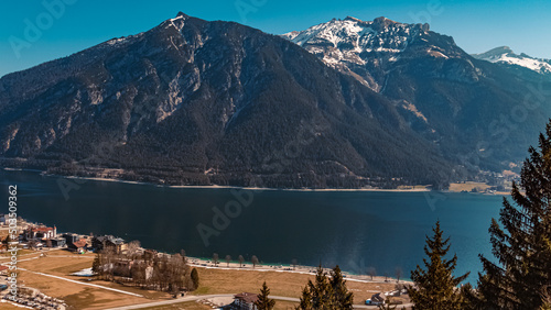 Beautiful winter view at the famous Zwoelferkopf summit, Achensee lake, Pertisau, Tyrol, Austria photo