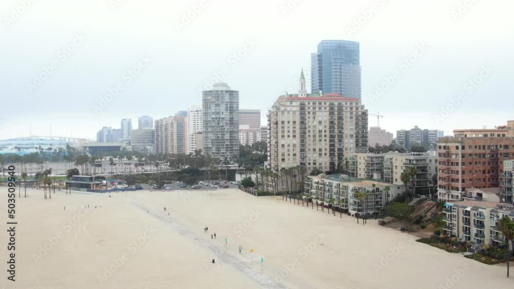 4K Drone Orbit Long Beach City Buildings and Sand 4K Drone Orbit Long Beach City Buildings and Sand