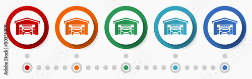 Car wash concept, infographic template, flat design circle colorful web buttons in 5 color options