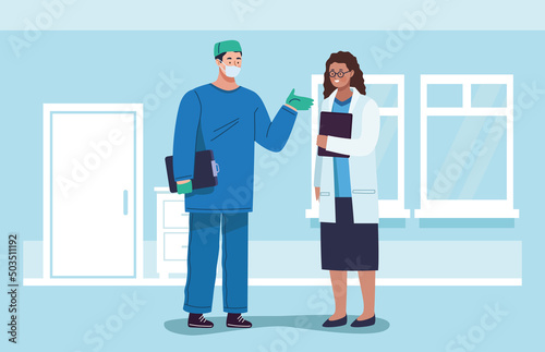 doctors couple working speaking