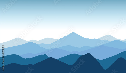 Fototapeta Naklejka Na Ścianę i Meble -  Vector illustration mountains. Mysterious landscape of forest, mountaings in fog