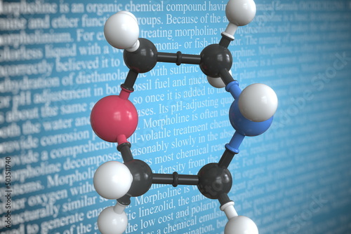 Morpholine scientific molecular model, 3D rendering photo
