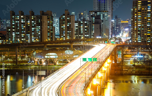 Night View of Cheongdam Bridge in Seoul, Korea photo