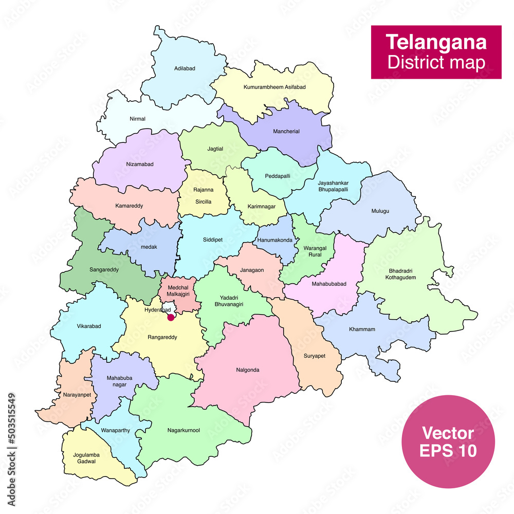 vector illustration of Telangana District map