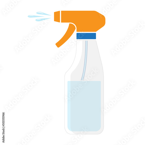 Cleaning with spray detergent. Spraying antibacterial sanitizing. Vector illustration. 