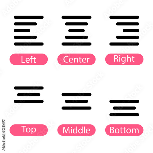 Set of Text alignment vector icons in line style design for website design, app, UI, isolated on white background. Editable stroke. Vector illustration.