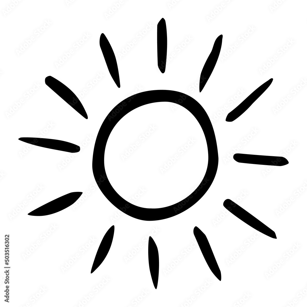 Hand drawn Sun painted with ink brush, isolated on white background. Vector illustration. Hand drawn Sun painted with ink brush, isolated on white background. Vector illustration.