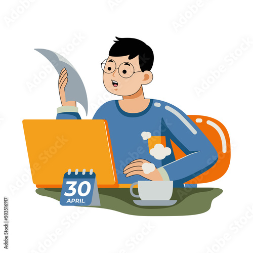 Man working with laptop in flat design style