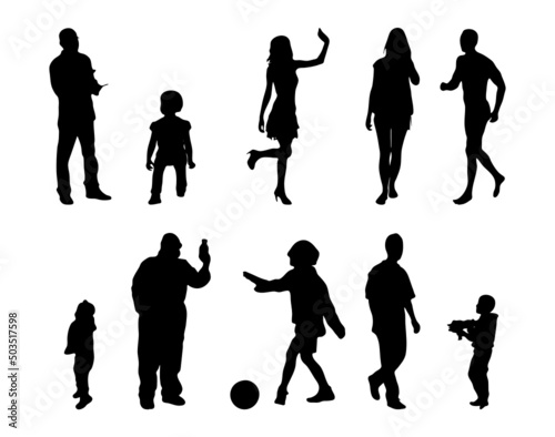 Vector silhouettes, Outline silhouettes of people, Contour drawing, people silhouette, Icon Set Isolated, Silhouette of sitting people, Architectural set	
