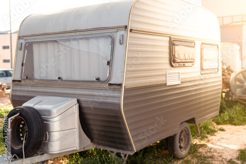 vintage caravan trailer for hollidays parked in spain photo