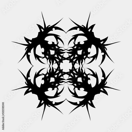 vector tribal tattoo black, spooky, stylish, sharp, symmetrical, geometric, unique, round, henna, chest tattoo, back tattoo, muscular man individual, spiritual, hand art