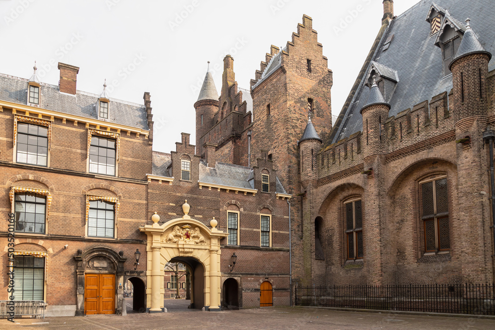 Dutch parliament complex the Binnenhof in the center of the city of The Hague.