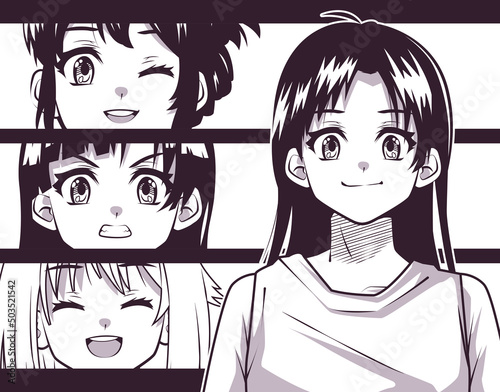 four women anime faces