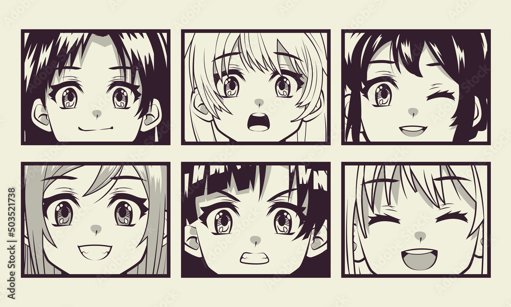 Naklejka premium six girls anime faces