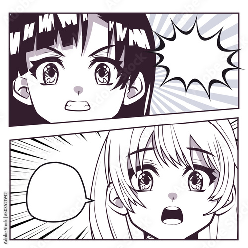two girls anime faces
