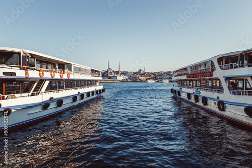 The public transport in Istanbul. Boats and ferries for transfer people. © 9parusnikov
