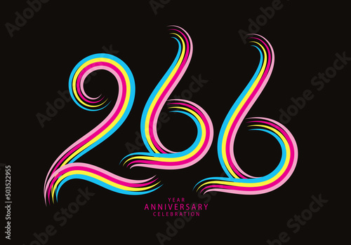 266 number design vector, graphic t shirt, 266 years anniversary celebration logotype colorful line, 266th birthday logo, Banner template, logo number elements for invitation card, poster, t-shirt.