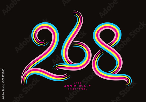 268 number design vector, graphic t shirt, 268 years anniversary celebration logotype colorful line, 268th birthday logo, Banner template, logo number elements for invitation card, poster, t-shirt.