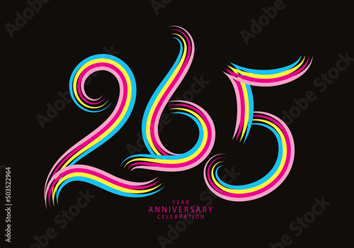 265 number design vector, graphic t shirt, 265 years anniversary celebration logotype colorful line, 265th birthday logo, Banner template, logo number elements for invitation card, poster, t-shirt.