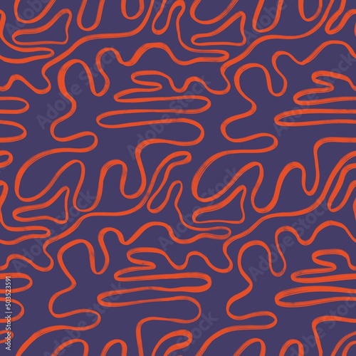 Raster seamless pattern with orange textured line on dark background.