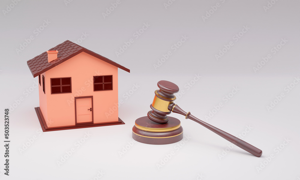 3d illustration, judge's house and gaval, auction concept, light background 3d rendering 3d illustration, judge's house and gaval, auction concept, light background 3d rendering